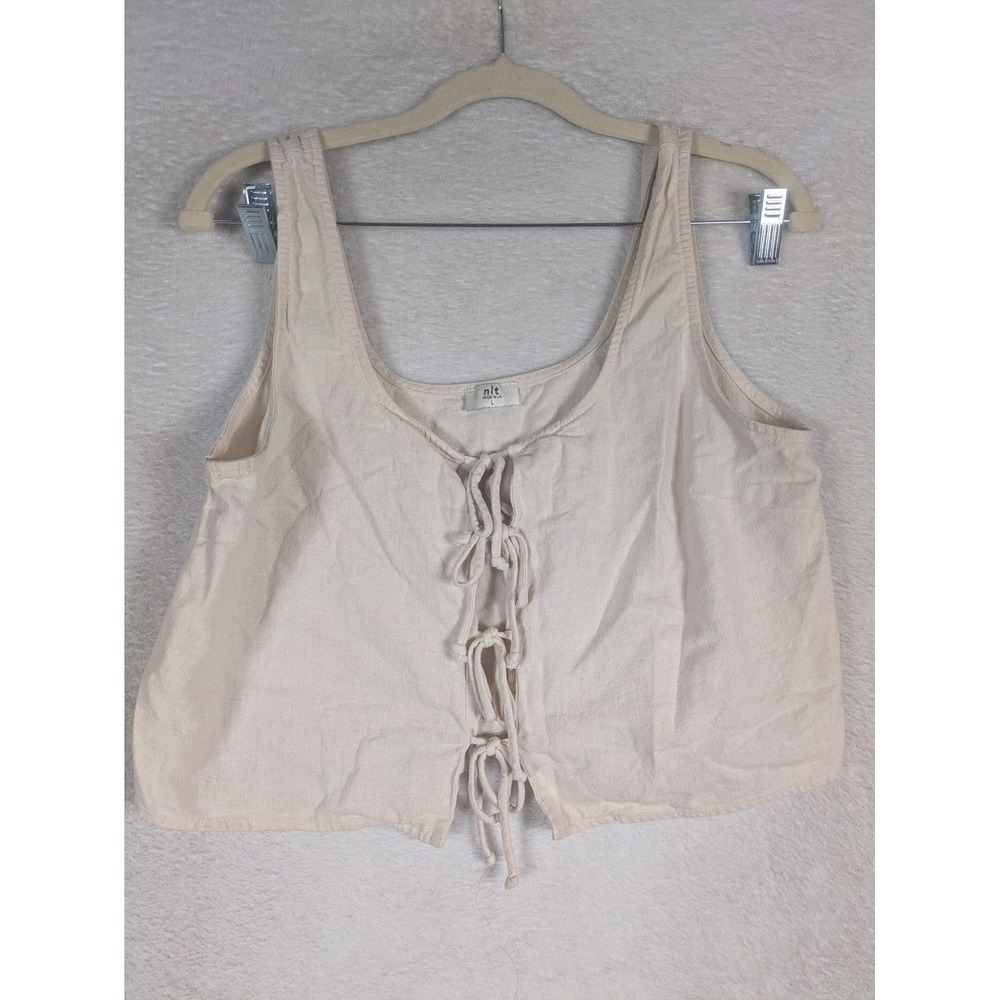 nlt Lace Up Top Women's L Beige Linen Blend Cropped Sleeveless Made in USA